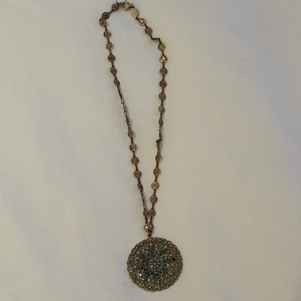 Crystal and Gold Medallion Necklace